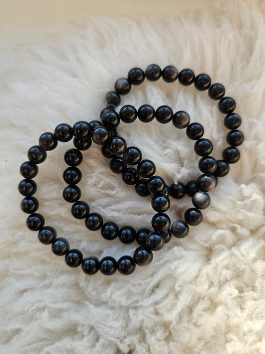 Silber Obsidian, Kugelarmband 8 mm