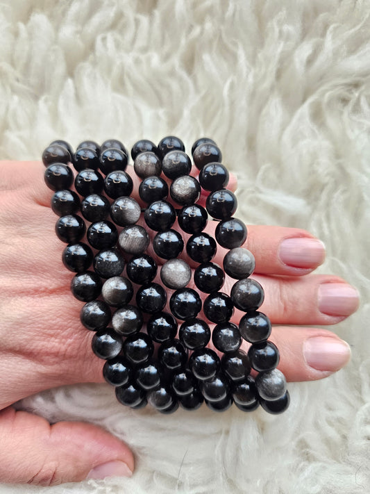 Silber Obsidian, Kugelarmband 8 mm